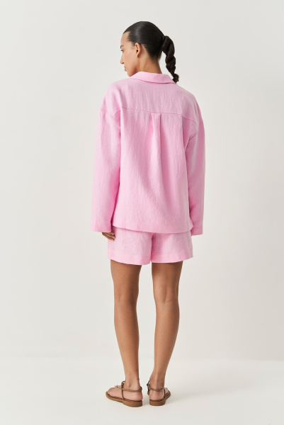Рубашка изо льна с круглыми лацканами (розовый) (M/L) 