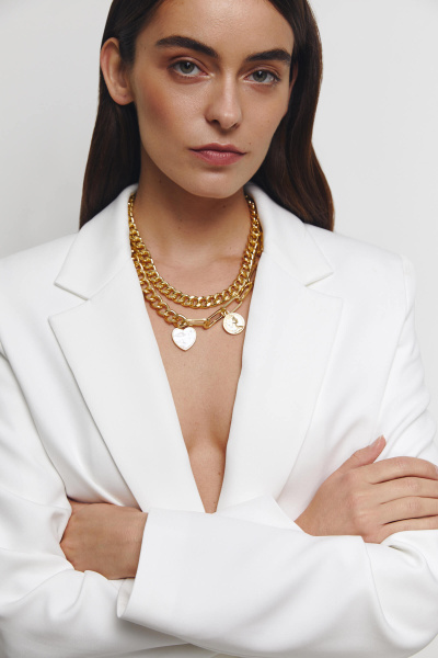 Цепь двойная с подвесками (золото-перламутр)