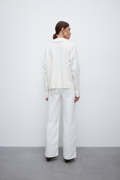 Вязаное поло с длинным рукавом (one size, молочный) 2207