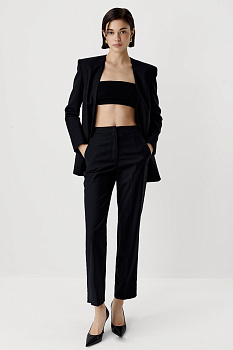 Брюки прямого кроя из костюмной ткани (черный)