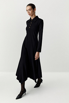 Платье макси с клиньями и воротником поло (черный)