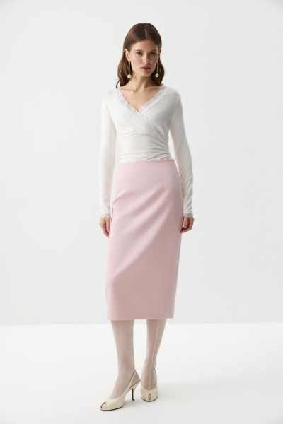 Лонгслив на запах с кружевом  (Молочный) (M) 