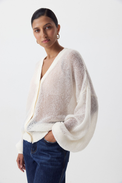 Кардиган ажурной вязки (молочный) (one size) 
