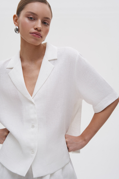 Рубашка с коротким рукавом изо льна (M/L, молочный) 2207