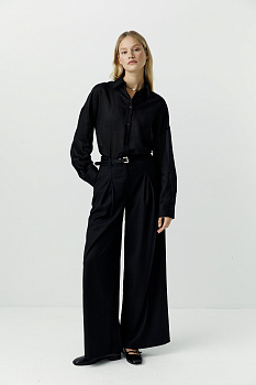 Брюки палаццо с глубокими складками (черный)