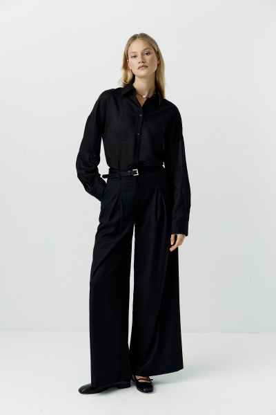 Брюки палаццо с глубокими складками (черный) (XS) 
