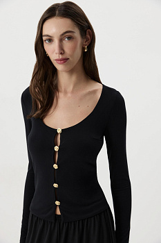 Лонгслив с декоративными пуговицами (Черный)
