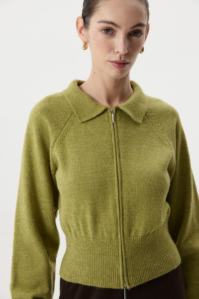 Кардиган на молнии  с шерстью альпаки (Оливковый) (XS) 