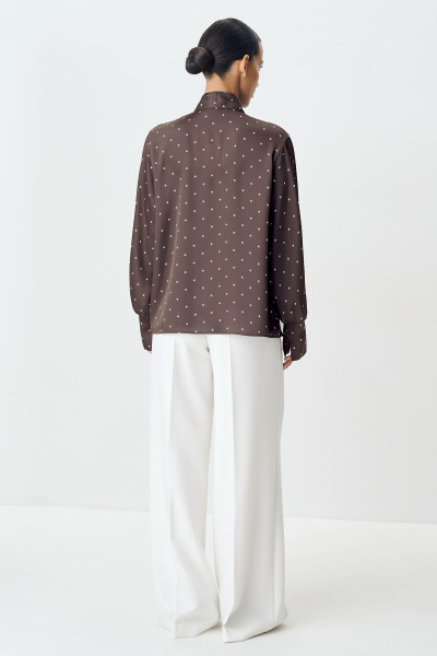 Блузка с бантом из сатина в горох (шоколадный) (M) 