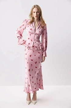 Юбка годе из сатина (Цветы на темно-розовом)