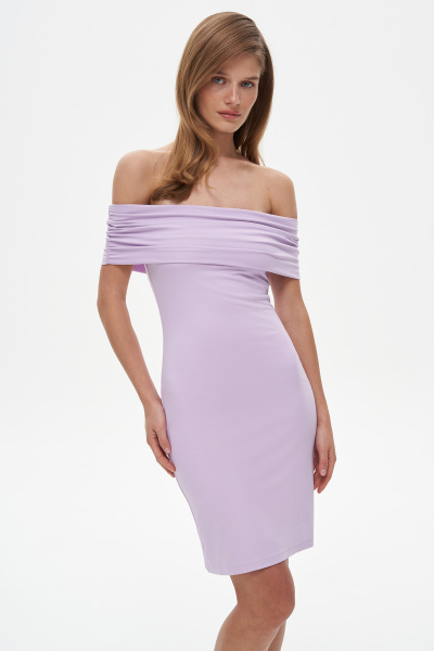 Платье мини со сборкой и спущенным плечом, лавандовый (XS)