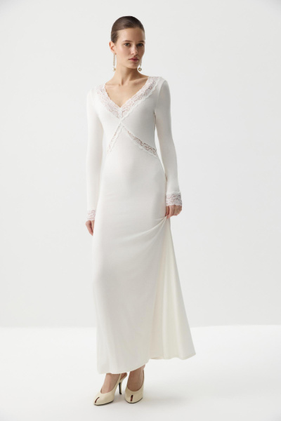 Платье из вискозы с кружевом (Молочный) (M) 
