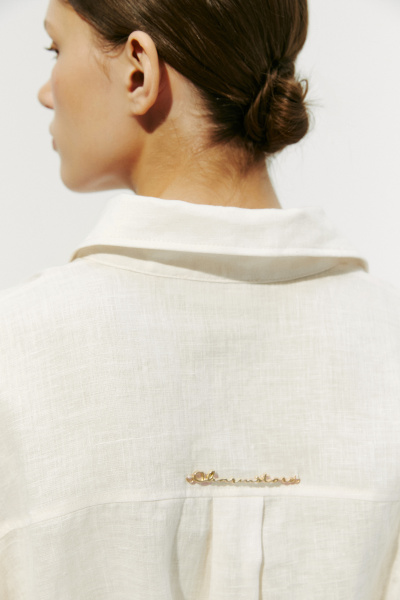 Рубашка с тонким поясом изо льна (XS, кремовый) 2177