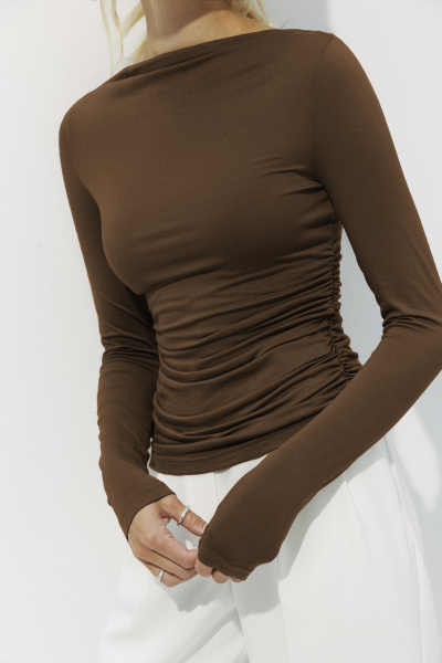 Лонгслив со сборкой из вискозы (коричневый) (XS)