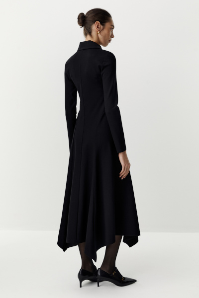 Платье макси с клиньями и воротником поло (черный) (XS)