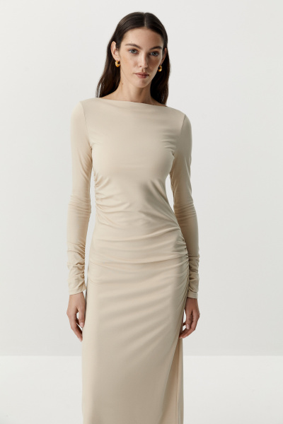Платье макси со сборками из вискозы (бежевый) (XS)