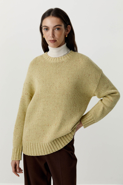 Джемпер вязаный из твидовой пряжи с шерстью (оливковый) (XS/S) 