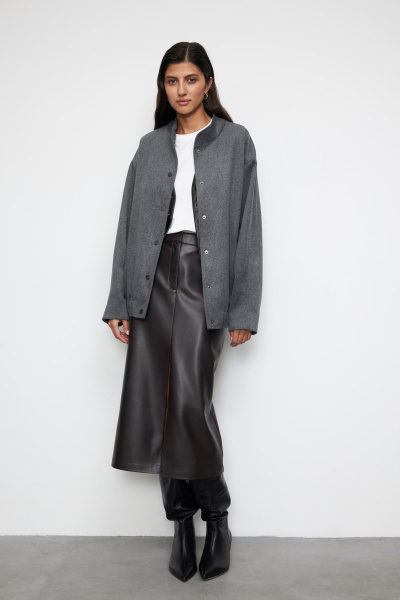 Бомбер из пальтовой ткани (one size, темно-серый меланж)