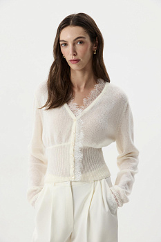 Кардиган с кружевом (Молочный)