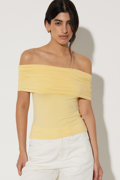 Топ со сборкой и спущенным плечом (M, лимонный) 2174