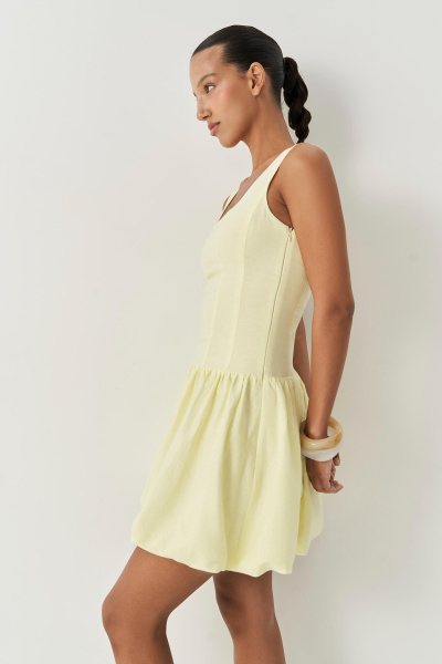 Платье баллон изо льна (желтый) (XS)