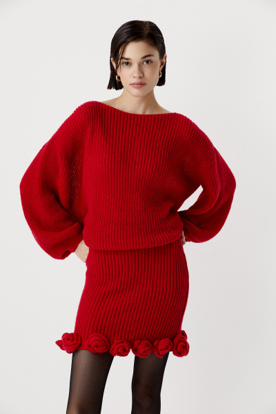 Юбка мини вязаная с декоративными розами (красный) (M/L) 