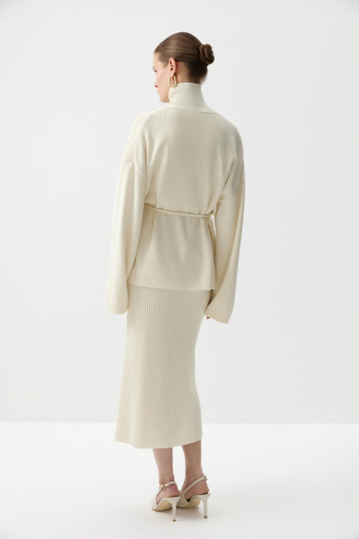Кардиган из шерсти с поясом (Молочный) (M/L) 