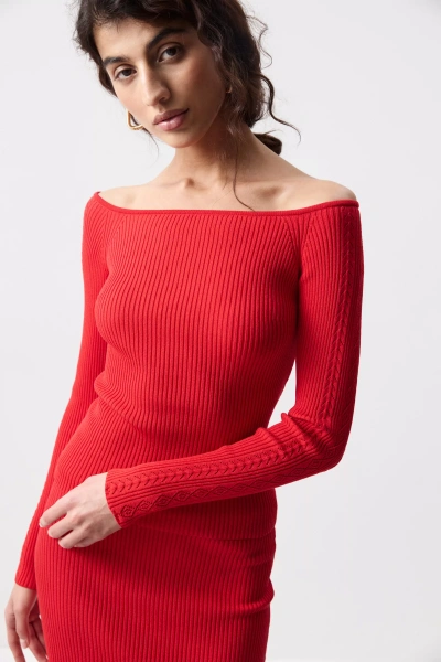 Лонгслив вязаный с ажурным рисунком (Красный) (M) 