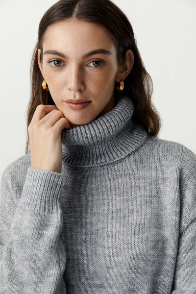 Свитер с высоким воротником базовый (серый меланж) (M/L) 