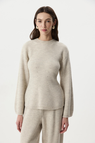 Джемпер приталенный с шерстью (светло-бежевый меланж) (M/L) 