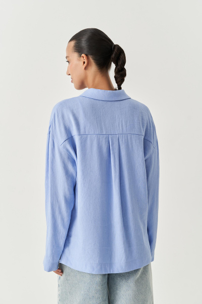 Рубашка изо льна с круглыми лацканами (голубой) (XS/S)