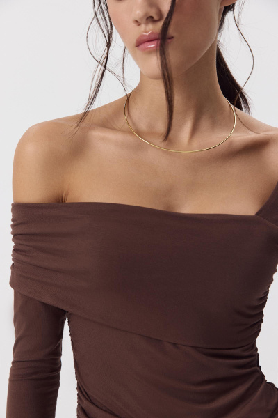 Лонгслив со спущенным плечом  (Шоколадный) (M) 